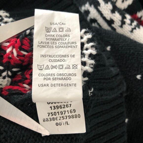 Chaps Fair Isle Sweater Reindeer Graphic Button Neck Black Cotton Large - Picture 4 of 8